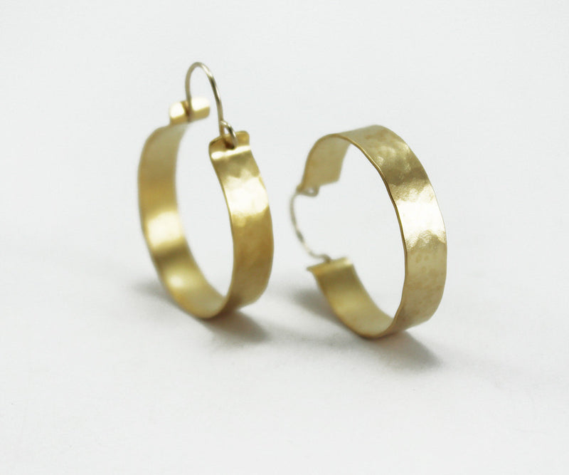 Hammered gold hoop earrings Textured hoops Medium hoops Gypsy hoops