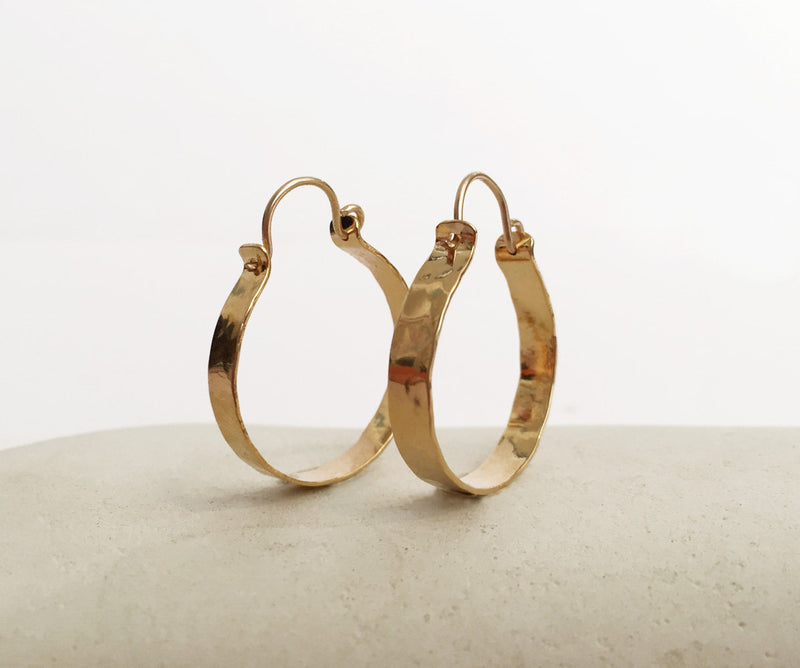 Textured hoop earrings Hammered gold hoops Medium hoops Gypsy hoops