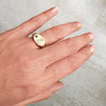 Gold signet ring with diamond Engraved ring Initial ring Oval signet ring Personalized signet ring