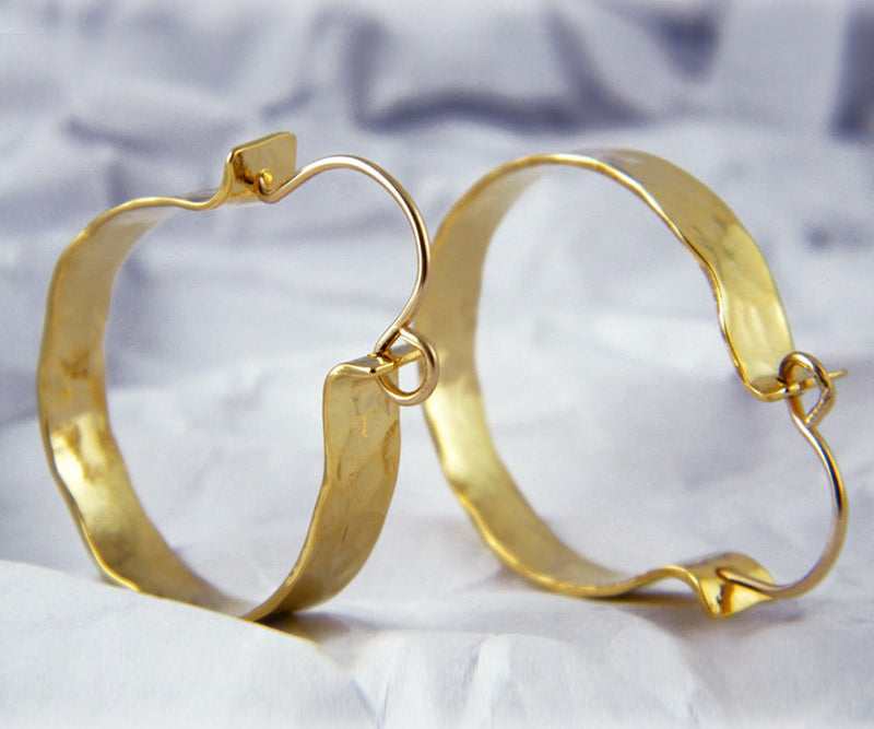 Hammered gold hoop earrings Textured hoops Medium hoops Gypsy hoops