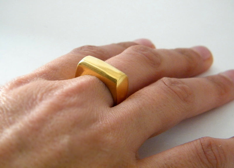 Gold signet ring rectangle ring
